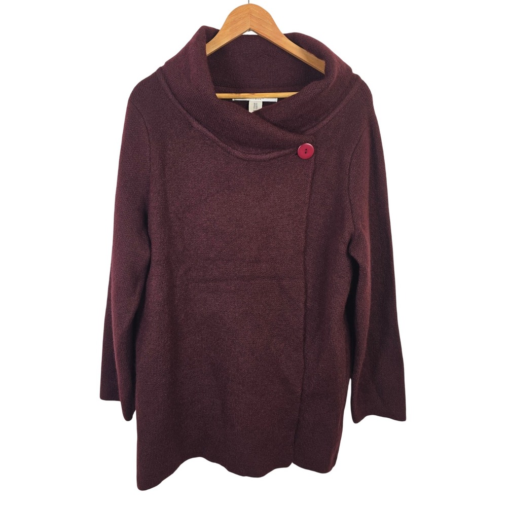 Max Studio Woman Burgundy Cowl Neck Asymmetrical Tunic Sweater 1X Wool Blend
